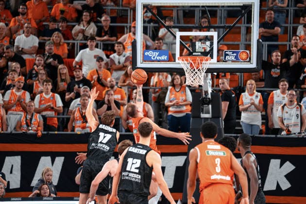 Nr.8, Devin Schmidt, Ratiopharm Ulm Ratiopharm Ulm vs. MHP RIESEN Ludwigsburg, Basketball, 1. Bundesliga, Spieltag 1, Saison 2026 2027, 20.09.2026 Ratiopharm Ulm vs. MHP RIESEN Ludwigsburg, Basketball, 1. Bundesliga, Spieltag 1, Saison 2026 2027, 20.09.2026 Ulm Copyright: xEibner-Pressefotox EP_FBR