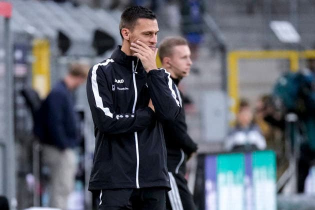 Thomas Wörle (Tom Wörle, Trainer, Cheftrainer, Münster), Einzelbild, Einzelfoto, Aktion, Action, enttäuscht schauend, Enttäuschung, Frustration, disappointed, pessimistisch, 20.09.2026, Mannheim (Deutschland), Fussball, 3. Liga, SV Waldhof Mannheim - SC Preußen Münster, DFB DFL REGULATIONS PROHIBIT ANY USE OF PHOTOGRAPHS AS IMAGE SEQUENCES AND OR QUASI-VIDEO.
