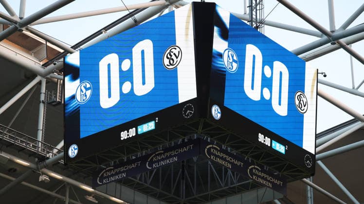 20.09.2026, xrekx, Fussball 1.Bundesliga, FC Schalke 04 - SV Elversberg v.l. Anzeigetafel, Videowall, Scoreboard, Info, Werbung Symbolfoto, Symbolbild, Symbol Stadion, symbolic photo, symbolic image, symbolic stadium (DFL DFB REGULATIONS PROHIBIT ANY USE OF PHOTOGRAPHS as IMAGE SEQUENCES and or QUASI-VIDEO) Gelsenkirchen