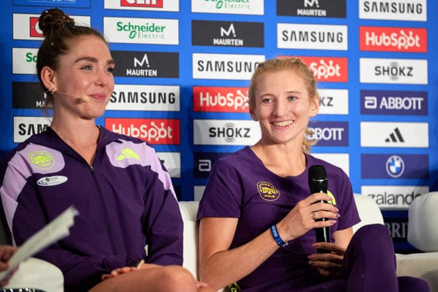 v.l. Anna Langerwisch, (GER), beste deutsche Laeuferin, und Kristina Hendel, (GER), im Interview, Pressekonferenz, GER, BMW Generali Berlin Marathon 2026, 27.09.2026 GER, BMW Generali Berlin Marathon 2026, 27.09.2026 Berlin