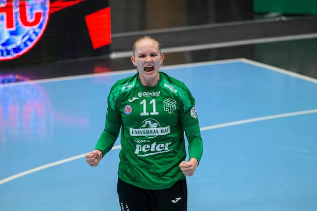 Laura Kuske (Thueringer HC, 11) Jubel zur Parade. GER, Thueringer HC gegen HSG Blomberg-Lippe, Handball, DHB-Pokal, Saison 2026 2027, 2. Runde, Mittwoch, 19.00 Uhr, 30.09.2026 GER, Thueringer HC gegen HSG Blomberg-Lippe, Handball, DHB-Pokal, Saison 2026 2027, 2. Runde, Mittwoch, 19.00 Uhr, 30.09.2026 Bad Langensalza Copyright: xMartinxHerbstx
