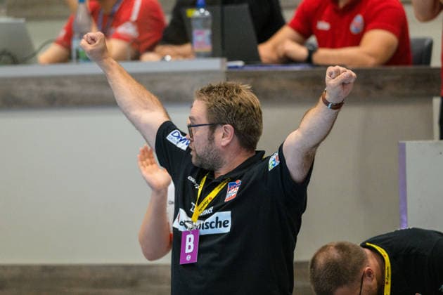 Steffen Birkner (HSG Blomberg-Lippe, Trainer) Jubel zum Ausgleich. GER, Thueringer HC gegen HSG Blomberg-Lippe, Handball, DHB-Pokal, Saison 2026 2027, 2. Runde, Mittwoch, 19.00 Uhr, 30.09.2026 GER, Thueringer HC gegen HSG Blomberg-Lippe, Handball, DHB-Pokal, Saison 2026 2027, 2. Runde, Mittwoch, 19.00 Uhr, 30.09.2026 Bad Langensalza Copyright: xMartinxHerbstx