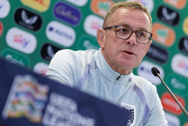 SOCCER - NL, IRL vs AUT DUBLIN,IRELAND,30.SEP.26 - SOCCER - UEFA Nations League, OEFB international match, Länderspiel, Nationalmannschaft Ireland vs Austria, preview, press conference, PK, Pressekonferenz team AUT. Image shows head coach Ralf Rangnick (AUT). GEPAxpictures xArminxRauthner