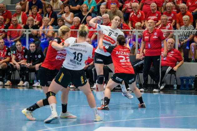 Nieke Kuehne (HSG Blomberg-Lippe, 09), Natsuki Aizawa (Thueringer HC, 23), Maxi Muehlner (HSG Blomberg-Lippe, 10), A. Bra Oddsdottir Hagalin (Thueringer HC, 06) GER, Thueringer HC gegen HSG Blomberg-Lippe, Handball, DHB-Pokal, Saison 2026 2027, 2. Runde, Mittwoch, 19.00 Uhr, 30.09.2026 GER, Thueringer HC gegen HSG Blomberg-Lippe, Handball, DHB-Pokal, Saison 2026 2027, 2. Runde, Mittwoch, 19.00 Uhr, 30.09.2026 Bad Langensalza Copyright: xMartinxHerbstx