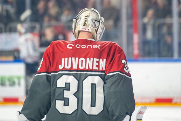 Die Rueckseite der Maske von Janne Juvonen (Koelner Haie, 30). Koelner Haie vs. EHC Red Bull Muenchen, Eishockey, Penny DEL, 05. Spieltag, Saison 2026 2027, 02.10.2026 Koelner Haie vs. EHC Red Bull Muenchen, Eishockey, Penny DEL, 05. Spieltag, Saison 2026 2027, 02.10.2026 Koeln Copyright: xEibner-Pressefoto ThomasxHaeslerx EP_THR