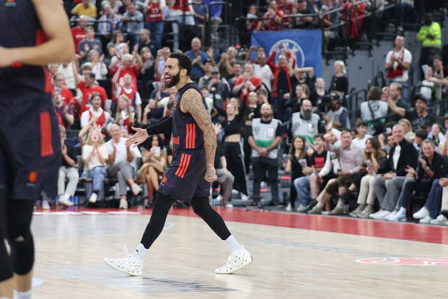 Duane Washington Jr. (FC Bayern Basketball, 04) bejubelt einen Treffer, GER, FC Bayern Basketball vs. Partizan Mozzart Bet Belgrad, Basketball, Euroleague, 3. Spieltag, Saison 2026 2027, 02.10.2026, GER, FC Bayern Basketball vs. Partizan Mozzart Bet Belgrad, Basketball, Euroleague, 3. Spieltag, Saison 2026 2027, 02.10.2026 Muenchen Copyright: xEibner-Pressefoto JennixMaulx EP_JML