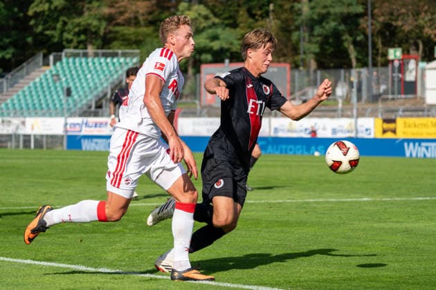 Zweikampf zwischen Sebastian Sebulonsen (1. FC Koeln, 28) und Tim Kloss (Viktoria Koeln, 18). FC Viktoria Koeln vs. FC Hansa Rostock , Fussball, 3. Liga, 05. Spieltag, Saison 2026 2027, 11.09.2026 DFL DFB Regulations prohibit any use of Photographs as image sequences and or Quasivideo FC Viktoria Koeln vs. FC Hansa Rostock, Fussball, 3. Liga, 05. Spieltag, Saison 2026 2027, 11.09.2026 Koeln Copyright: xEibner-Pressefoto ThomasxHaeslerx EP_THR