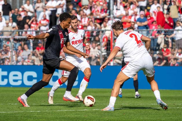 Zweikampf zwischen Noah Maboulou (Viktoria Koeln, 37) und Joel Pascal Schmied (1. FC Koeln, 02). FC Viktoria Koeln vs. FC Hansa Rostock , Fussball, 3. Liga, 05. Spieltag, Saison 2026 2027, 11.09.2026 DFL DFB Regulations prohibit any use of Photographs as image sequences and or Quasivideo FC Viktoria Koeln vs. FC Hansa Rostock, Fussball, 3. Liga, 05. Spieltag, Saison 2026 2027, 11.09.2026 Koeln Copyright: xEibner-Pressefoto ThomasxHaeslerx EP_THR