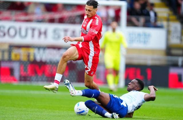 Wes Harding of Plymouth Argyle tackles Yusuf Akhamrich of Leyton Orient Leyton Orient v Plymouth Argyle, EFL Sky Bet League One, Football, BetWright Stadium, London, UK - 03 Oct 2026London BetWright Stadium United Kingdom EDITORIAL USE ONLY No use with unauthorised audio, video, data, fixture lists, club league logos or live services. Online in-match use limited to 120 images, no video emulation. No use in betting, games or single club league player publications. Copyright: xJavierxGarcia Shutterstockx 17183391ah