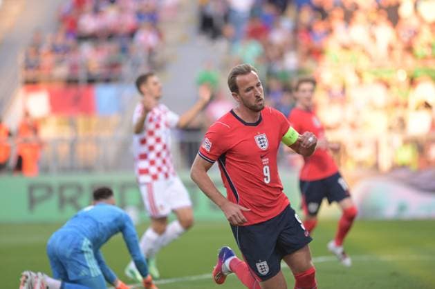 UEFA Nations League (League A,Group C, Round 3) 2026 27, football match between Croatia vs England, Stadion Dean Sculac (Rujevica), Rijeka, Croatia, 03.10.2026. Harry Kane (England 9) celebrates goal during UEFA Nations League (League A,Group C, Round 3) 2026 27, football match between Croatia vs England, Stadion Dean Sculac (Rujevica), Rijeka, Croatia, 03.10.2026. Copyright: xBEAUTIFULxSPORTS Stanusicx