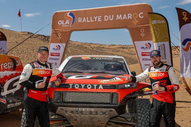 W2RC - RALLYE DU MAROC 2026 202 LATEGAN Henk (rsa), CUMMINGS Brett (rsa), Toyota Hilux GR, Toyota Gazoo Racing W2RC, FIA W2RC,ULT T1+, action Finisher podium, portrait during the Stage 5 of the Rallye du Maroc 2026, 4th round of the 2026 WR2C Championship from October 3, 2026 around Zagora, Morocco - AgadirMorocco Copyright: xPauloxMariax