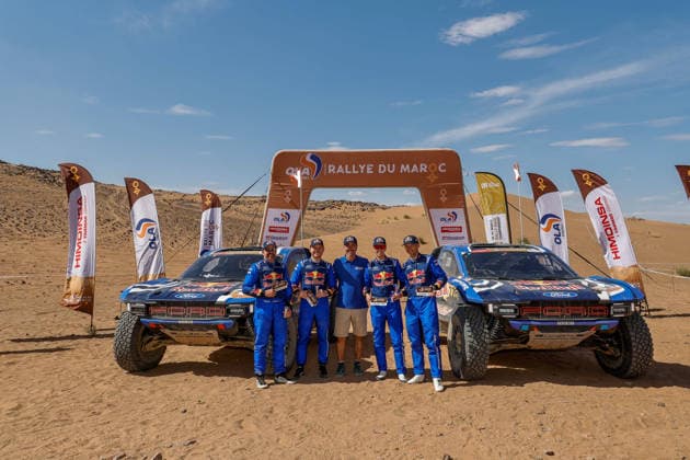 W2RC - RALLYE DU MAROC 2026 228 GUTHRIE Mitch (usa), WALCH Kellon (usa), Ford Raptor, Ford Racing, FIA W2RC, ULT T1+, action, 226 EKSTRÖM Mattias (swe), BERGKVIST Emil (swe), Ford Raptor, Ford Racing, FIA W2RC, ULT T1+, action Finisher podium, portrait during the Stage 5 of the Rallye du Maroc 2026, 4th round of the 2026 WR2C Championship from October 3, 2026 around Zagora, Morocco - AgadirMorocco Copyright: xPauloxMariax