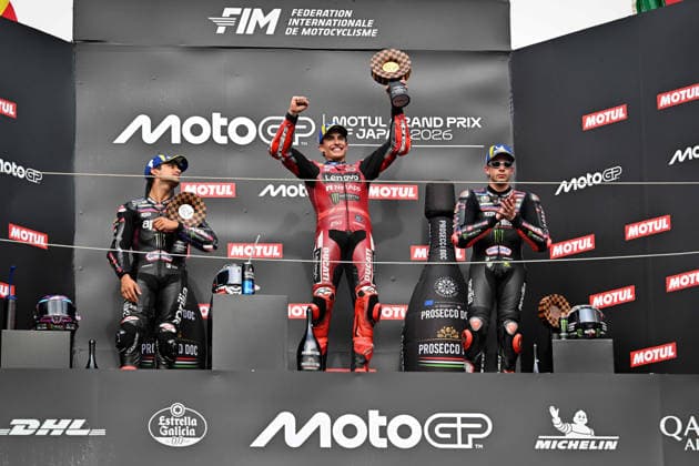 MOTO - MOTO GP - GRAND PRIX OF JAPAN 2026 MARQUEZ Marc (spa), Ducati Lenovo Team, Ducati Desmosedici GP26, podium, portrait with MARTIN Jorge (spa), Aprilia Racing, Aprilia RS-GP26 and BEZZECCHI Marco (ita), Aprilia Racing, Aprilia RS-GP26 during the 2026 MotoGP Motul Grand Prix of Japan on the Twin Ring Motegi Circuit from October 2 to 4th, At Motegi, Japan - MotegiJapan Copyright: xGIGIxSOLDANOx