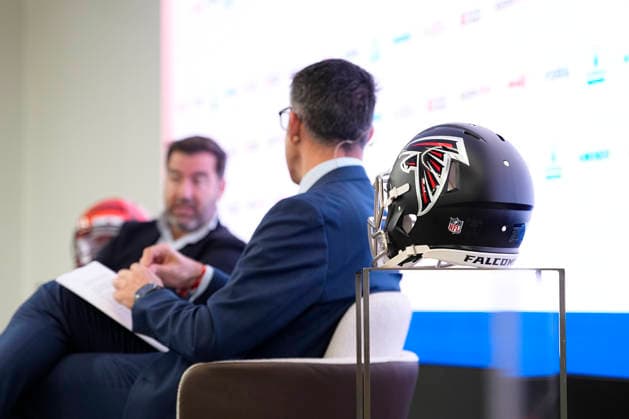 October 6, 2026, Madrid, Madrid, Spain: Falcons helmet during the Desayunos Deportivos Europa Press - Rafael de los Santos, ahead the NFL, American Football Herren, USA Madrid match 2026 holded at Camilo Jose Cela University on October 06, 2026, in Madrid, Spain. Madrid Spain - ZUMAa181 20261006_zaa_a181_011 Copyright: xOscarxJ.xBarrosox
