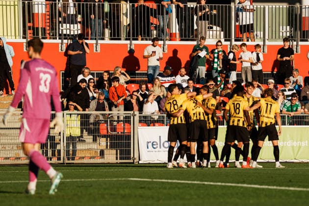 Jubel, Tor, Führung, Treffer, Freude, feiern, Emotionen 1 zu 0 durch Valmir Sulejmani (Alemannia Aachen, 38), Deutschland, Fußball, Herren - Mittelrheinpokal (FVM) Saison 2026 2027, 2. Runde: SV Grün - Weiß Brauweiler vs TSV Alemannia Aachen (Ulrich - Haberland - Stadion, Leverkusen) Copyright: xThiemoxRudolphx
