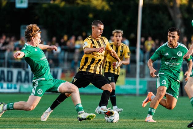 Dribbling, Ballbesitz, am Ball, Spielaufbau, Übersicht, Georg Ermolaev (Alemannia Aachen, 20), Deutschland, Fußball, Herren - Mittelrheinpokal (FVM) Saison 2026 2027, 2. Runde: SV Grün - Weiß Brauweiler vs TSV Alemannia Aachen (Ulrich - Haberland - Stadion, Leverkusen) Copyright: xThiemoxRudolphx