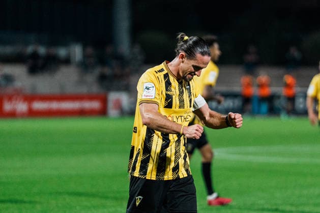Jubel, Tor, Freude, feiern, Spass, Emotionen, Valmir Sulejmani (Alemannia Aachen, 38), Deutschland, Fußball, Herren - Mittelrheinpokal (FVM) Saison 2026 2027, 2. Runde: SV Grün - Weiß Brauweiler vs TSV Alemannia Aachen (Ulrich - Haberland - Stadion, Leverkusen) Copyright: xThiemoxRudolphx