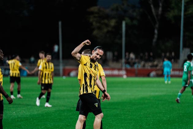 Jubel, Tor, Freude, feiern, Spass, Emotionen, Valmir Sulejmani (Alemannia Aachen, 38), Freisteller, Deutschland, Fußball, Herren - Mittelrheinpokal (FVM) Saison 2026 2027, 2. Runde: SV Grün - Weiß Brauweiler vs TSV Alemannia Aachen (Ulrich - Haberland - Stadion, Leverkusen) Copyright: xThiemoxRudolphx