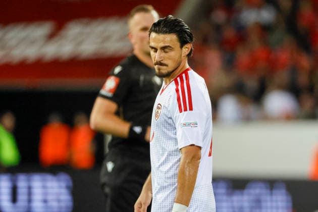 Eljif Elmas (Nordmazedonien, 07), Mimik, Gesichtsausdruck, Emotion , Schweiz, UEFA , Nations League, Matchday 4, Schweiz vs. Nordmazedonien, 06.10.2026, Luzern Swissporarena Schweiz Copyright: xGrantxHubbsx