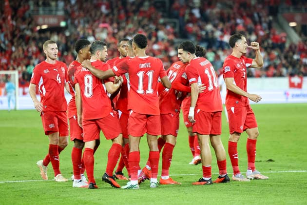 Torjubel Schweiz beim 1:0 durch Fabian Rieder (Schweiz, 22), Freude, Begeisterung, positive Emotionen, Torerfolg , Schweiz, UEFA , Nations League, Matchday 4, Schweiz vs. Nordmazedonien, 06.10.2026, Luzern Swissporarena Schweiz Copyright: xGrantxHubbsx