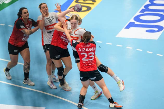 Marcela Arounian (Thueringer HC, 36), Maxi Muehlner (HSG Blomberg-Lippe, 10), A. Bra Oddsdottir Hagalin (Thueringer HC, 06), Nieke Kuehne (HSG Blomberg-Lippe, 09), Natsuki Aizawa (Thueringer HC, 23) GER, Thueringer HC gegen HSG Blomberg-Lippe, Handball, Alsco Handball Bundesliga Frauen, Saison 2026 2027, 5. Spieltag, Sonntag, 19.30 Uhr, 07.10.2026 GER, Thueringer HC gegen HSG Blomberg-Lippe, Handball, Alsco Handball Bundesliga Frauen, Saison 2026 2027, 5. Spieltag, Sonntag, 19.30 Uhr, 07.10.2026 Bad Langensalza Copyright: xMartinxHerbstx