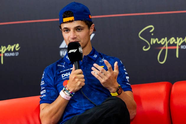 F1 - SINGAPORE GRAND PRIX 2026 NORRIS Lando (gbr), McLaren F1 Team MCL40, portrait, pre-event press conference, PK, Pressekonferenz during the 2026 Formula 1 Singapore Grand Prix, 17th round of the 2026 Formula One World Championship, WM, Weltmeisterschaft from October 9 to 11, 2026 on the Marina Bay Street Circuit, in Singapore, Singapore - SingaporeSingapore Copyright: xJulienxDelfossex