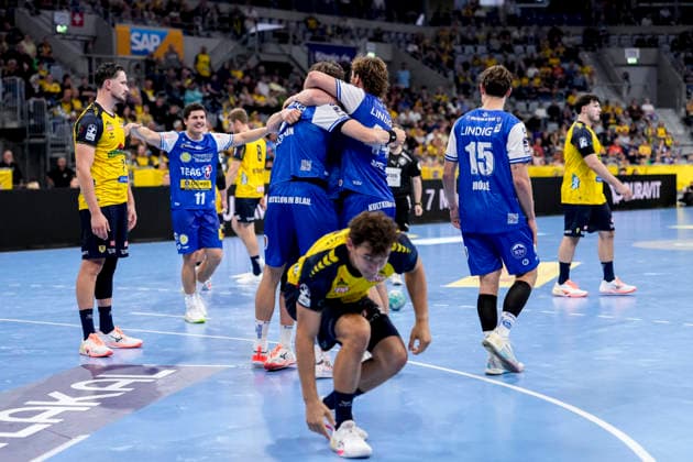 Spieler vom ThSV Eisenach, Jubel, jubeln, jubelt, celebration, Freude, freuen, freut sich, zuversichtlich, optimistisch, positiv, Spielszene, 08.10.2026, Mannheim (Deutschland), Handball, Bundesliga, Rhein-Neckar Löwen - ThSV Eisenach