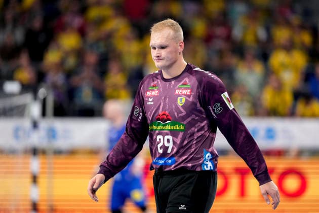 David Späth (Torwart, RNL, 29), Spieler der Rhein-Neckar-Löwen, Einzelbild, Einzelfoto, Aktion, Action, enttäuscht schauend, Enttäuschung, Frustration, disappointed, pessimistisch, 08.10.2026, Mannheim (Deutschland), Handball, Bundesliga, Rhein-Neckar Löwen - ThSV Eisenach