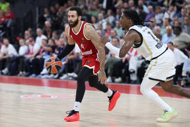 Duane Washington Jr. (FC Bayern Basketball, 04) mit Marcus Carr (Virtus Bologna, 02), GER, FC Bayern Basketball vs. Virtus Bologna, Basketball, Euroleague, 4. Spieltag, Saison 2026 2027, 08.10.2026, GER, FC Bayern Basketball vs. Virtus Bologna, Basketball, Euroleague, 4. Spieltag, Saison 2026 2027, 08.10.2026 Muenchen Copyright: xEibner-Pressefoto JennixMaulx EP_JML