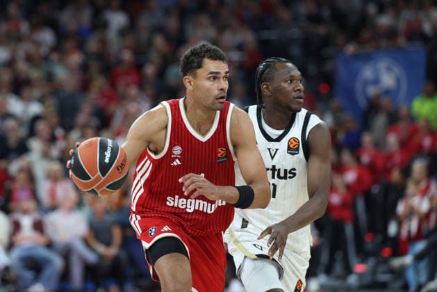 Oscar da Silva (FC Bayern Basketball, 01) mit Aliou Diarra (Virtus Bologna, 31), GER, FC Bayern Basketball vs. Virtus Bologna, Basketball, Euroleague, 4. Spieltag, Saison 2026 2027, 08.10.2026, GER, FC Bayern Basketball vs. Virtus Bologna, Basketball, Euroleague, 4. Spieltag, Saison 2026 2027, 08.10.2026 Muenchen Copyright: xEibner-Pressefoto JennixMaulx EP_JML