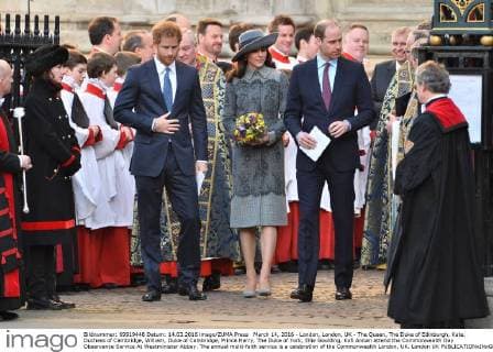 March 14, 2016 - London, London, UK - The Queen, The Duke of Edinburgh, Kate, Duchess of Cambridge, William, Duke of Cambridge, Prince Harry, The Duke of York, Ellie Goulding, Kofi Annan attend the Commonwealth Day Observance Service At Westminister Abbey. The annual multi-faith service is a celebration of the Commonwealth London, UK. London UK - ZUMAl94_