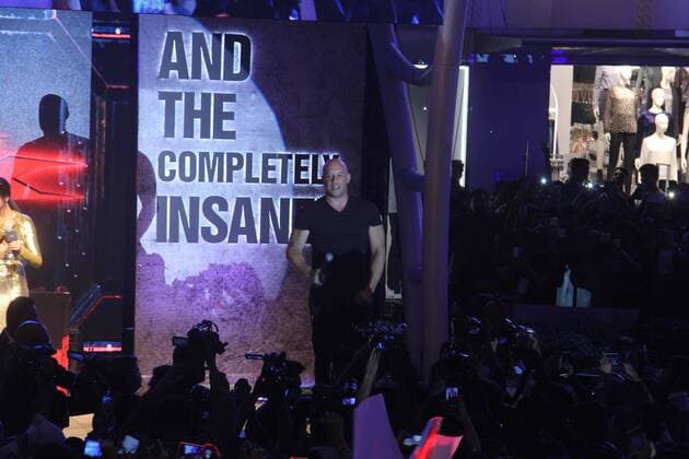 MUMBAI, INDIA - JANUARY 12: Hollywood actor Vin Diesel during a meet and greet with fans to promote the film xXx: Return of Xander Cage , on January 12, 2017 in Mumbai, India. . xXx: Return of Xander Cage is a 2017 American action film directed by D. J. Caruso and written by F. Scott Frazier. It stars Vin Diesel, Donnie Yen, Deepika Padukone, Kris Wu, Ruby Rose, Tony Jaa, Nina Dobrev, Toni Collette and Samuel L. Jackson. It is the third film in the xXx franchise and a sequel to both xXx (2002) and xXx: State of the Union (2005). (Photo by Pramod Thakur Hindustan Times ) Hollywood Actor Vin Diesel And Bollywood Actor Deepika Padukone Meet Fans In Mumbai
