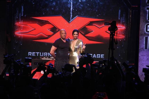 MUMBAI, INDIA - JANUARY 12: Hollywood actor Vin Diesel and Bollywood actor Deepika Padukone during a meet and greet with fans to promote the film xXx: Return of Xander Cage , on January 12, 2017 in Mumbai, India. . xXx: Return of Xander Cage is a 2017 American action film directed by D. J. Caruso and written by F. Scott Frazier. It stars Vin Diesel, Donnie Yen, Deepika Padukone, Kris Wu, Ruby Rose, Tony Jaa, Nina Dobrev, Toni Collette and Samuel L. Jackson. It is the third film in the xXx franchise and a sequel to both xXx (2002) and xXx: State of the Union (2005). (Photo by Pramod Thakur Hindustan Times ) Hollywood Actor Vin Diesel And Bollywood Actor Deepika Padukone Meet Fans In Mumbai