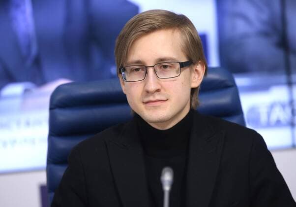MOSCOW, RUSSIA - FEBRUARY 15, 2017: Pianist Dmitry Masleev, 3rd prize winner of the 2014 leg of the 2nd All Russian Music Competition, at a press conference held via a video conference link between Moscow, St Petersburg, Yekaterinburg, and Novosibirsk, to discuss the results of the 2016 leg of the 2nd All Russian Music Competition focused on wind instruments, percussion instruments, the organ and the harp, and the opening of the 2017 leg focused on folk instruments. The All Russian Music Competition consists of 4 legs. Anton Novoderezhkin TASS TS04137A