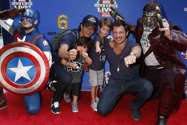 July 8, 2017 - Los Angeles, CA, USA - LOS ANGELES - JUL 8: Star-Lord, Will Yun Lee, Son, Nick Lachey, Son, Captain America_ at the Marvel Universe Live Red Carpet at the Staples Center on July 8, 2017 in Los Angeles, CA Los Angeles USA - ZUMAb170 20170708_zap_b170_057 Copyright: xKayxBlakex