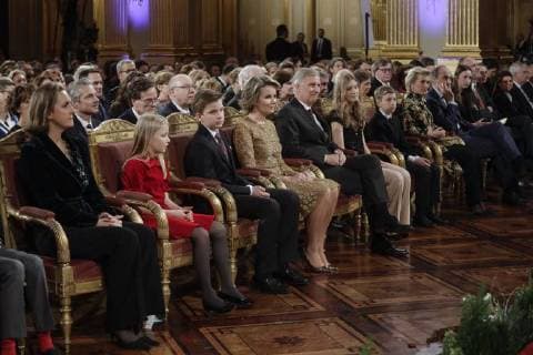 Princess Claire of Belgium, Princess Eleonore, Prince Gabriel, Queen Mathilde of Belgium, King Philippe - Filip of Belgium, Crown Princess Elisabeth, Prince Emmanuel, Princess Astrid of Belgium and Prince Lorenz of Belgium pictured during the yearly Christmas Concert, at the Royal Palace, in Brussels, Wednesday 20 December 2017. The King and Queen want to thank especially those who have contributed to the success of the royal activities throughout the year 2017. THIERRYxROGE 05266079
