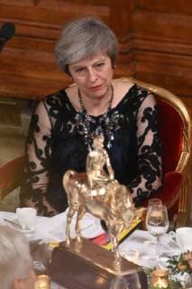 November 12, 2018 - London, London, UK - London, UK. British Prime Minister Theresa May makes a speech inside the Great Hall at the Lord Mayorâ€⠢s Banquet held at Guildhall in London, Britain, on Nov. 12, 2018. The 691st Lord Mayor of the City of London, Peter Estlin, will host the annual Lord Mayorâ€⠢s Banquet. London UK - ZUMAl94_ 20181112_zaf_l94_055 Copyright: xRayxTangx
