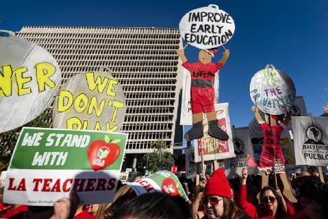 December 15, 2018 - Los Angeles, California, United States - Teachers and supporters of public education march against education funding cuts during the March for Public Education in Los Angeles, California on December 15, 2018. The rally, organized by United Teachers Los Angeles, drew thousands of educators who demanded wage increases and smaller class sizes. Los Angeles United States - ZUMAn230 20181215_zaa_n230_890 Copyright: xRonenxTivonyx