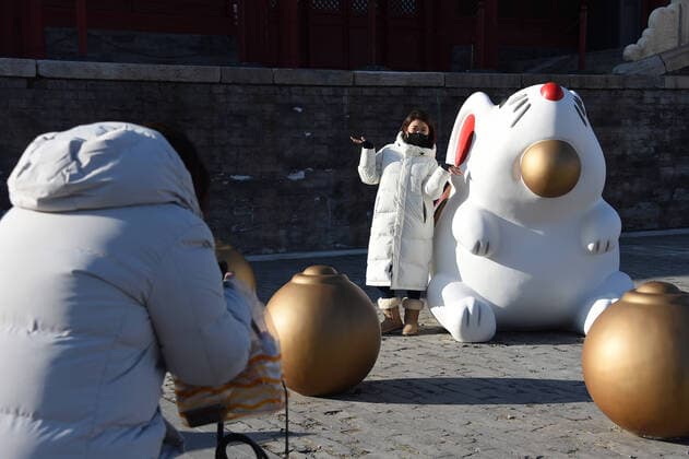 December 27, 2019, Beijing, Beijing, China: Beijing, CHINA-Two treasure animals of Tibetan culture, Vomit treasure rat , are shown at Taihe gate square of the Forbidden City in Beijing, capital of China, Dec. 26, 2019.The year 2020 is the year of the rat in the Chinese lunar calendar. The rat is a very typical image in Tibetan buddhist culture. It is called Vomit treasure rat and is regarded as a symbol of auspiciousness and prosperity. Beijing China - ZUMAs145 20191227_zaa_s145_002 Copyright: xSongxJiarux