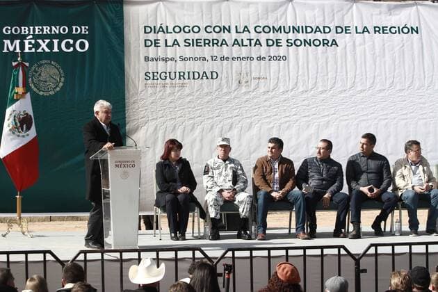 January 12, 2020, Ciudad JuaRez, Chihuahua, Mexico: EUM20200112NAC05.JPG.BAVISPE, Son., Presidency Presidencia-AMLO.- El presidente de la Republica Mexicana, Andres Manuel Lopez Obrador (estrado), acompanado de su gabinete de Seguridad, durante un dialogo con la comunidad de la Sierra Alta de Sonora, domingo 12 de enero de 2020, evento en el que aprovecho para reunirse con miembros de la familia LeBaron. Foto: Agencia EL UNIVERSAL EVZ Ciudad JuaRez México? - ZUMAu78_ 20200112_zaf_u78_045 Copyright: xChristianxTorresx