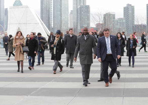 January 31, 2020, New York, NY, USA: United Nations, New York, USA, January 31, 2020 - Tijjani Muhammad-Bande, President of the seventy-fourth session of the United Nations General Assembly, meets with a group of students to mark Black History Month by the Ark of Return , today at the UN Headquarters in New York. The Ark is inviting people to contemplate the legacy of the slave trade and to fight against racism and prejudice today.Photo: EuropaNewswire..PHOTO CREDIT MANDATORY. New York USA - ZUMAra1_ 20200131_zap_ra1_020 Copyright: xLuizxRampelottox