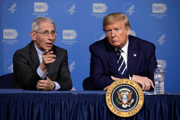 March 3, 2020, Bethesda, Maryland, USA: United States President Donald J. Trump, right, watches a video presentation next to Director of the National Institute of Allergy and Infectious Diseases at the National Institutes of Health Dr. Anthony Fauci, left, during a coronavirus roundtable briefing at National Institutes of Health s Vaccine Research Center in Bethesda, Maryland on March 3, 2020. .Credit: Pool via CNP Bethesda USA - ZUMAs152 20200303_zaa_s152_057 Copyright: xYurixGripasx