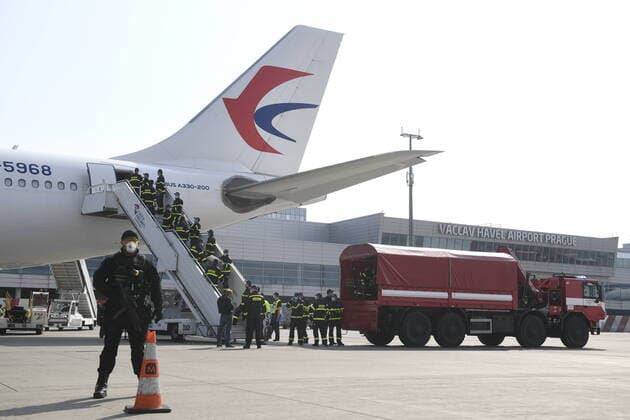 The Czech state reckons with three aircraft a week delivering health material from China during six weeks, Interior Minister Jan Hamacek, not on the photo, (Social Democrats, CSSD) told journalists today, on Friday, March 20, 2020. Later today, the bought consignment with 1.1 million respirators landed at the Vaclav Havel International Airport Prague. They will be shipped to the central store in Pardubice, East Bohemia, and then distributed in the regions, Hamacek said. Another two consignments with health materials are to come here on Saturday. The first aircraft from China, bringing 150,000 rapid testers for the novel coronavirus, landed in Prague on Wednesday night. (CTKxPhoto MichalxKamaryt) CTKPhotoP202003200398901 _KMT6423