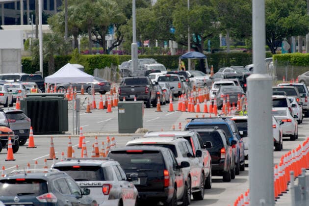 March 23, 2020, Miami Gardens, Florida, United States Of America: MIAMI GARDENS, FL - MARCH 22: FIRST RESPONDERS ONLY TESTING DAY - Instead of setting up for the Miami Open tennis tournament, the Florida National Guard (many without face masks due to shortage) was running a drive-through testing site off the Florida Turnpike at the Hard Rock Stadium in Miami Gardens where people can go for a COVID-19 Test Without Getting out of their Cars. As Miami-Dade Countys number of COVID-19 cases rise to 169, the site will open at 9 a.m. Monday in the east parking lot of the Hard Rock Stadium, 347 Don Shula Drive. The testing is free and the site will be open from 9 a.m. to 5 p.m. on a daily basis, said Juan Diasgranados, a spokesperson for the testing site. The test site will be run and was created by several local, state and national agencies wh - ZUMAs214 20200323_zaa_s214_032 Copyright: xSMGx