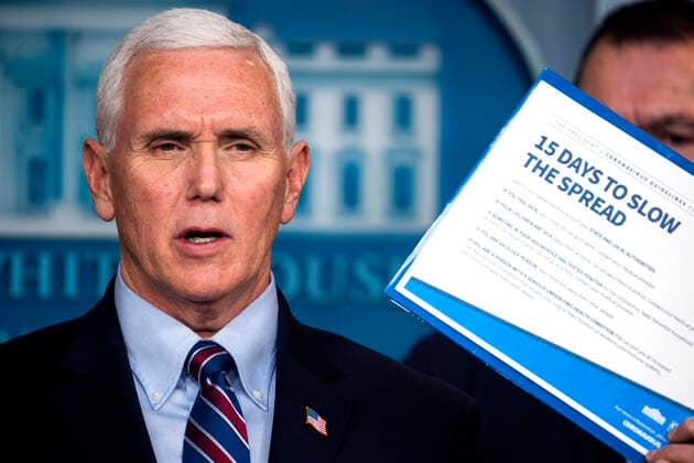 United States Vice President Mike Pence, surrounded by members of the White House Coronavirus Task Force, delivers remarks on the pandemic in the press briefing room of the White House in Washington, DC, USA, 22 March 2020. Efforts to contain the coronavirus COVID-19 pandemic have caused travel disruptions, sporting event cancellations, runs on cleaning supplies and food and other inconveniences.United States President Donald J. Trump speaks during the daily briefing on the Coronavirus Pandemic from the Brady Press Briefing Room if the White House in Washington, DC on Sunday, March 22, 2020. Copyright: xLoScalzox xPoolxviaxCNPx xMediaPunchx