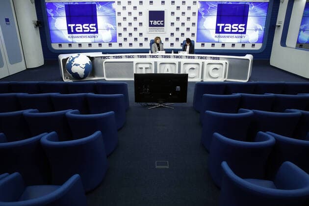 MOSCOW, RUSSIA - MARCH 23, 2020: Yelena Malinnikova, Chief Freelance Specialist for Infectious Diseases of Russia’s Health Ministry and Head of the Virology Department at the Russian Medical Academy of Continuing Professional Education, and Viktoria Kladiyeva, a conference presenter at TASS (L-R), during an online press conference on the spread of COVID-19 in Russia and worldwide, held at the TASS press centre; the outbreak of the disease caused by the novel coronavirus was recorded in late 2019 in China, spreading to more than 150 countries, and was declared a pandemic by the World Health Organisation (WHO); as of 23 March, 2020, the number of confirmed cases worldwide exceeded 330,000, with 15,029 (4.53%) of them fatal; Russia reported 438 cases, with 17 people already discharged from hospitals. Artyom Geodakyan TASS TS0D3204