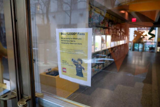(200324) -- NEW YORK, March 24, 2020 -- A LEGO store is seen closed on the Fifth Avenue in New York, the United States, March 23, 2020. The number of confirmed COVID-19 cases in New York City has reached 13,119 as of Monday night local time, according to data of the Center for Systems Science and Engineering (CSSE) at Johns Hopkins University. A total of 124 deaths have been reported in the city, according to the CSSE. The largest U.S. city with a population of 8.6 million has become a new epicenter of the outbreak, taking about 30 percent of the nation s tally of 43,901. ) U.S.-NEW YORK-COVID-19 WangxYing