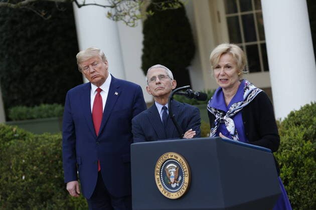 March 29, 2020, Washington, District of Columbia, USA: Dr. Deborah L. Birx, White House Coronavirus Response Coordinator, right, makes a statement during United States President Donald J. Trump s, left, daily Coronavirus press conference in the Rose Garden of the White House in Washington, DC on Sunday, March 29, 2020. Looking on at center is Director of the National Institute of Allergy and Infectious Diseases at the National Institutes of Health Dr. Anthony Fauci Washington USA - ZUMAs152 20200329_zaa_s152_020 Copyright: xStefanixReynoldsx