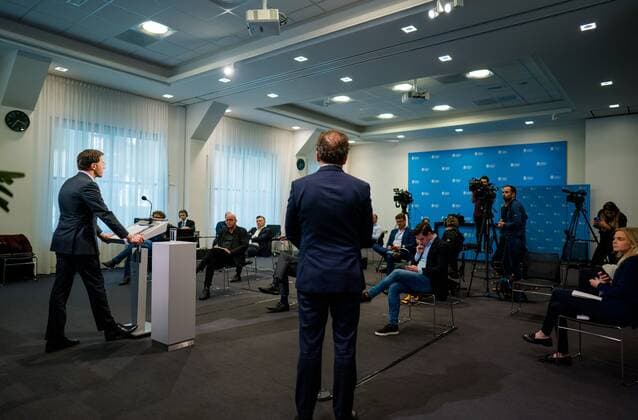 2020-04-03 14:33:40 DEN HAAG - Minister-president Mark Rutte tijdens de persconferentie na de ministerraad. ANP BART MAAT Copyright: xx x409248961x