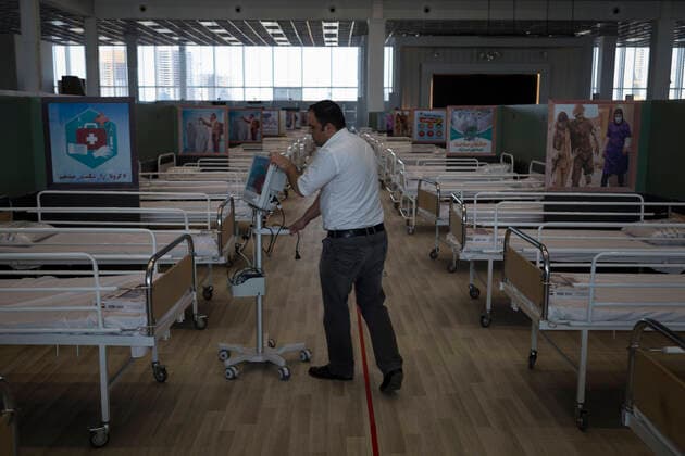 April 4, 2020, Tehran, Iran: A view of a temporary established emergency hospital in a part of the world s largest shopping mall complex called Iran Mall , to treat patients infected with the COVID-19 disease, caused by the SARS-CoV-2 coronavirus, in the northwest of the capital of Tehran, Iran. Due to the new type of coronavirus pandemic, the fairgrounds and gyms are temporarily turned into hospitals in the country. Iran Mall has turned into COVID-19 convalescent care center since the virus outbreak, equipped with about 1000 hospital beds, 20 ventilators, monitoring systems, and other needed equipment. Each day the center hosts 20 recovered ones who discharged from hospitals, and the patients are kept in the second round of quarantine to be up and about. Those in charge are estimating the beds increase to 3000. Tehran Iran - ZUMAf146 20200404_zip_f146_038 Copyright: xRouzbehxFouladix
